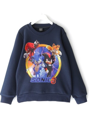 Kirpi Sonic Baskılı Erkek Çocuk Sweatshirt Sonik Çocuk Basic Sweat 5-12 Yaş Lacivert 001-0002107