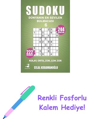 Sudoku - Dünyanın En Sevilen Bulmacası 6: Kolay, Orta, Zor, Çok Zor + Renkli Fosforlu Kalem