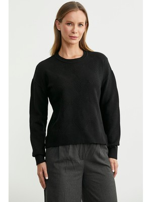 Renge Renk Motifli Triko Kazak - Siyah