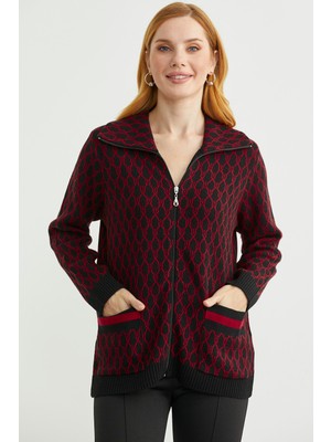 Çift Renk Kalın Yünlü Triko Hırka - Siyah