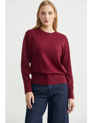 Bisiklet Yaka Yünlü Basic Triko Kazak - Bordo