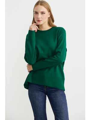 Bisiklet Yaka Yünlü Basic Triko Kazak - Yeşil