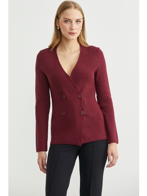 Maskülen Kruvaze Triko Ceket - Bordo