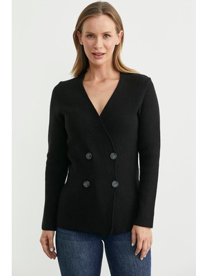 Maskülen Kruvaze Triko Ceket - Siyah