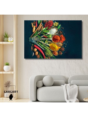 Tekli Yatay Kanvas Duvar Tablosu Kaşıklar ve Baharatlar