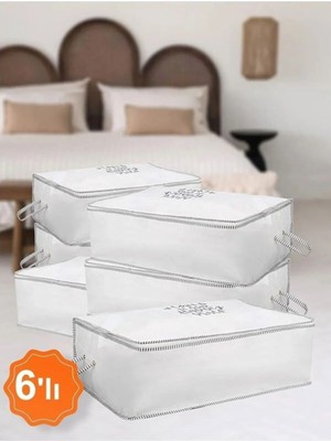 6'lı Set Beyaz Baskılı Ipli Baza Hurcu, 65X30X20 Cm, Şık ve Kullanışlı Ürün.