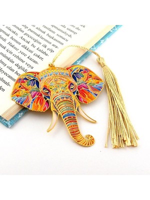 Renkli Fil Şans Tılsımı Kitap Ayracı Metal Ayraç Püsküllü Bookmark AY068