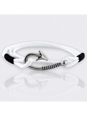 Fisherman Balıkçı Olta Kanca Beyaz Halat Siyah Bağlı Üç Sıralı Erkek Bileklik M060E
