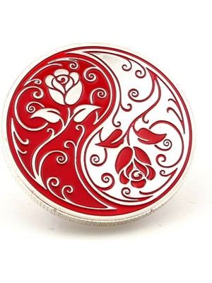 Kırmızı Beyaz Ying Yang Gül Çiçek Hatıra Koleksiyon Metal Şans Hatıra Parası CP026