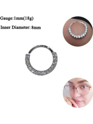Helix Piercing -Önden Zirkon Taşlı Halka Piercing - Halka Çapı 8 Mm-1 Adet