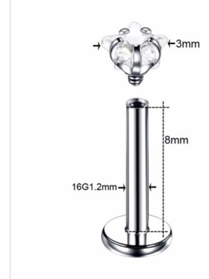 Bylin %100 316 L Cerrahi Çelik Minik Yıldız Taşlı Piercing - Taş çapı 3mm/ Bar Boy 8mm/  1 Adet
