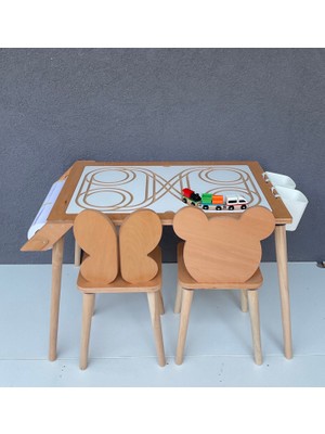 Çocuk Aktivite Masası, Kum Ve Su Etkinlikleri Masası -kutu Ve Tren Hediyeli 2 Sandalyeli - Ms116