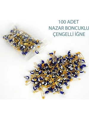 Oval Nazar Boncuklu Sarı Çengelli Iğne 100 Adet