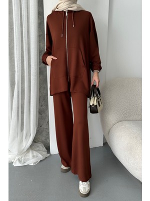 Kadın Modal Penye Oversize Kapüşonlu Tesettür Tunik Takım 1108
