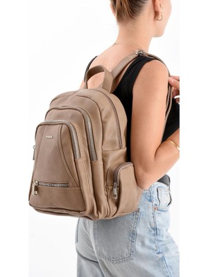 Suni Deri Kadın Sırt Çantası 35*25 cm Mega Bag Günlük Kullanıma Uygun Çok Cepli Içi Astarlı