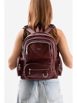Suni Deri Kadın Sırt Çantası 38*28 cm Mega Bag Günlük Kullanıma Uygun Çok Cepli Içi Astarlı
