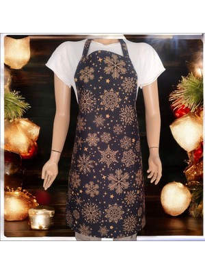 Snowy Yeniyıl Siyah Kar Tanesi Desenli Ayarlanabilir Su ve Leke Itici Özelliği Bulunan Mutfak Önlüğü