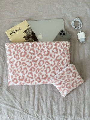 Baby Kangaroo leopar Pembe Peluş-Welsoft 13-14-15-16 Inç Bilgisayar Çantası, Laptop Kılıfı, Notebook Kılıfı, Laptop çantası