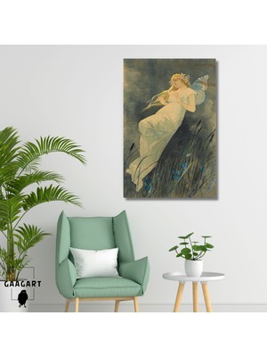 Tekli Dikey Kanvas Alphonse Mucha Iris Çiçekleriyle Elf
