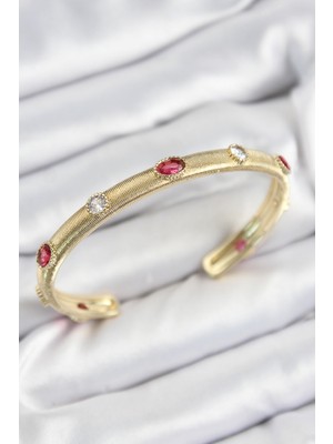 Pirinç Renkli Zirkon Taşlı Vintage Model Gold Renk Kadın Kelepçe - Lisinya