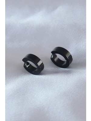 Çelik Siyah Renk Sıkıştırmalı Erkek Küpe - Lisinya