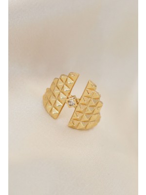 Ayarlamalı Gold Renk Metal Zirkon Taşlı Piramit Yüzük - Lisinya