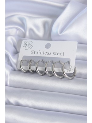 316L Çelik Gümüş Renk Halka Kadın Küpe Seti - Lisinya