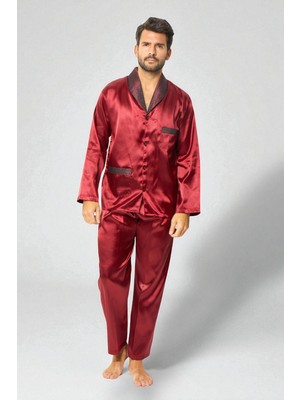 Vip Secret Saten Erkek Pijama Takımı Çeyizlik Damat Seti 2 Parça Alt Üst Uzun Kol Pijama
