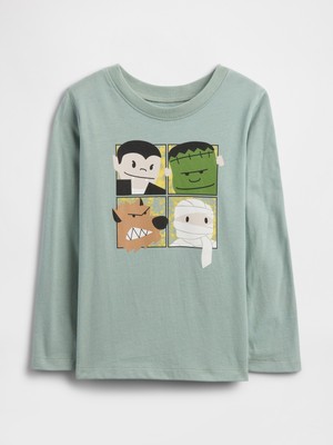 Gap Erkek Bebek Yeşil Grafik Baskılı Uzun Kollu T-Shirt Nefes Alan Kumaş ile Rahat Stil