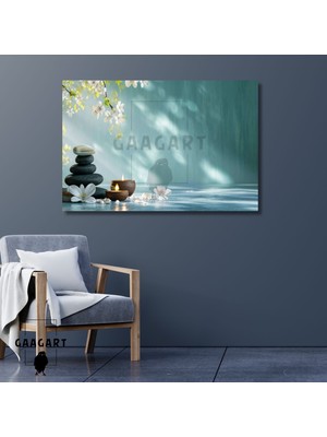 Tekli Yatay Kanvas Duvar Tablosu Mavi Mum ve Spa