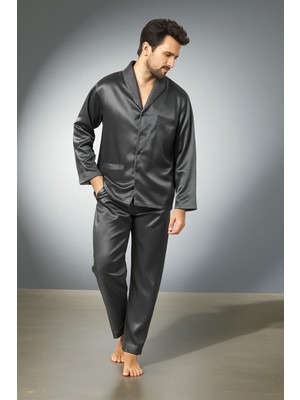 Vip Secret Saten Erkek Pijama Takımı Çeyizlik Damat Seti 2 Parça Alt Üst Uzun Kol Pijama