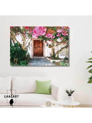 Tekli Yatay Kanvas Duvar Tablosu Kapı ve Begonviller