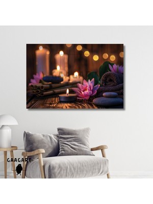 Tekli Yatay Kanvas Duvar Tablosu Lotus ve Spa Merkezi Mum