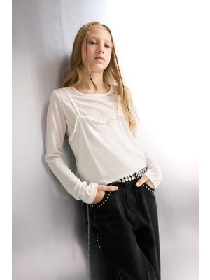 DeFacto Fitted Bisiklet Yaka Uzun Kollu Tişört Kız Çocuk F8002A825AU