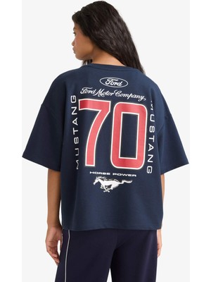DeFacto Ford Motor Company Oversize Geniş Kalıp Bisiklet Yaka Sırt Baskılı Kısa Kollu Tişört G0219AX25AU