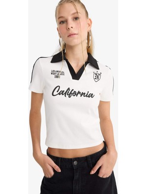 DeFacto Fitted Baskılı Ribana Kısa Kollu Tişört F9536AX25HS