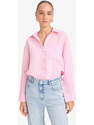 DeFacto Oversize Geniş Kalıp Çizgili Modal Uzun Kollu Gömlek G0044AX25AU