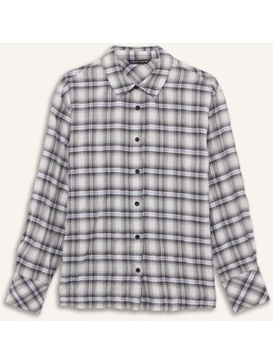 DeFacto Oversize Geniş Kalıp Dokulu Kareli Uzun Kollu Gömlek F9474AX25AU