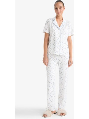 DeFacto Pijama Takımı Regular Fit Desenli Kısa Kollu Üst Uzun Alt F7547AX25AU