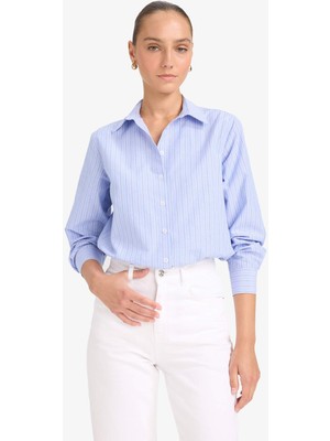 DeFacto Oversize Geniş Kalıp Çizgili Poplin Uzun Kollu Gömlek G0026AX25AU