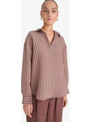 DeFacto Oversize Geniş Kalıp Çizgili Modal Uzun Kollu Gömlek G0044AX25AU