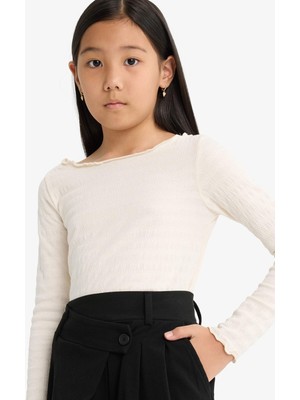 DeFacto Fitted Bisiklet Yaka Bürümcük Uzun Kollu Tişört Kız Çocuk F8000A825AU