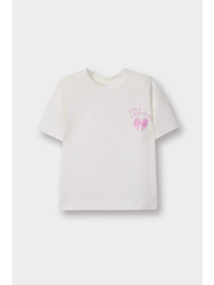 DeFacto Kız Bebek Bisiklet Yaka Baskılı Kısa Kollu Tişört F3498A525AU