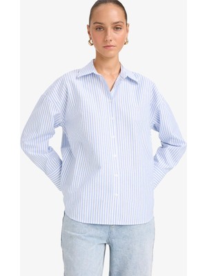 DeFacto Oversize Geniş Kalıp Çizgili Oxford Uzun Kollu Gömlek D4512AX25AU