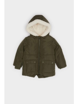 DeFacto Su Geçirmez Kapüşonlu Pelüş Astar Fermuarlı Mont Erkek Bebek A2843A525WN