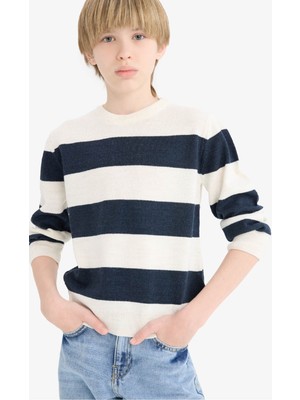 DeFacto Erkek Çocuk Bisiklet Yaka Çizgili Triko Kazak C1710A825AU