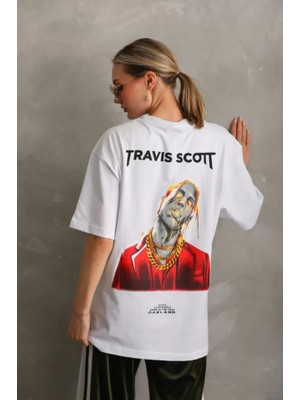 Infivento Unisex Baskılı Oversize T-Shirt - Beyaz
