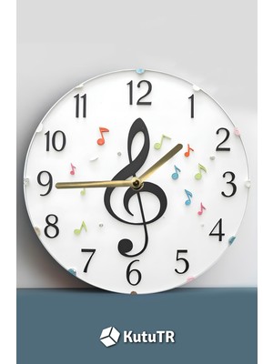 Müzikal Notalarla Süslenmiş Mdf Duvar Saati – 33X33 cm SDW429