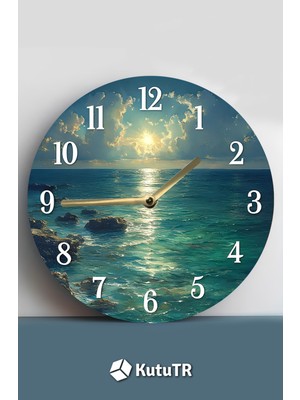 Dekoratif Mdf Duvar Saati – Deniz ve Güneş Manzaralı Tasarım – 33X33 cm SDW427