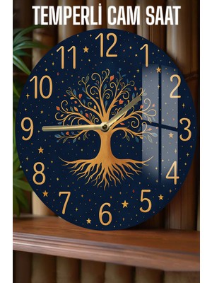 Hayat Ağacı Tasarımlı Temperli Cam Duvar Saati – 33 cm CSDW444